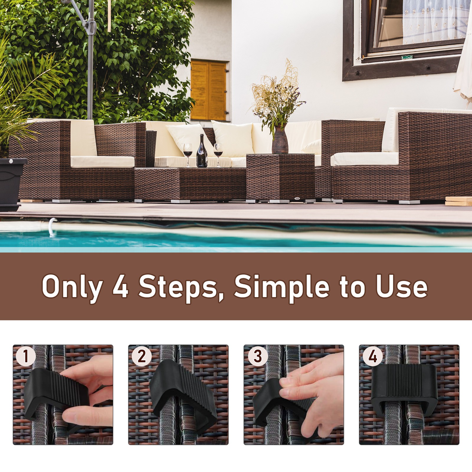 10Pcs Outdoor Patio Wicker Furniture Fasteners Clip Sectional Connector Black