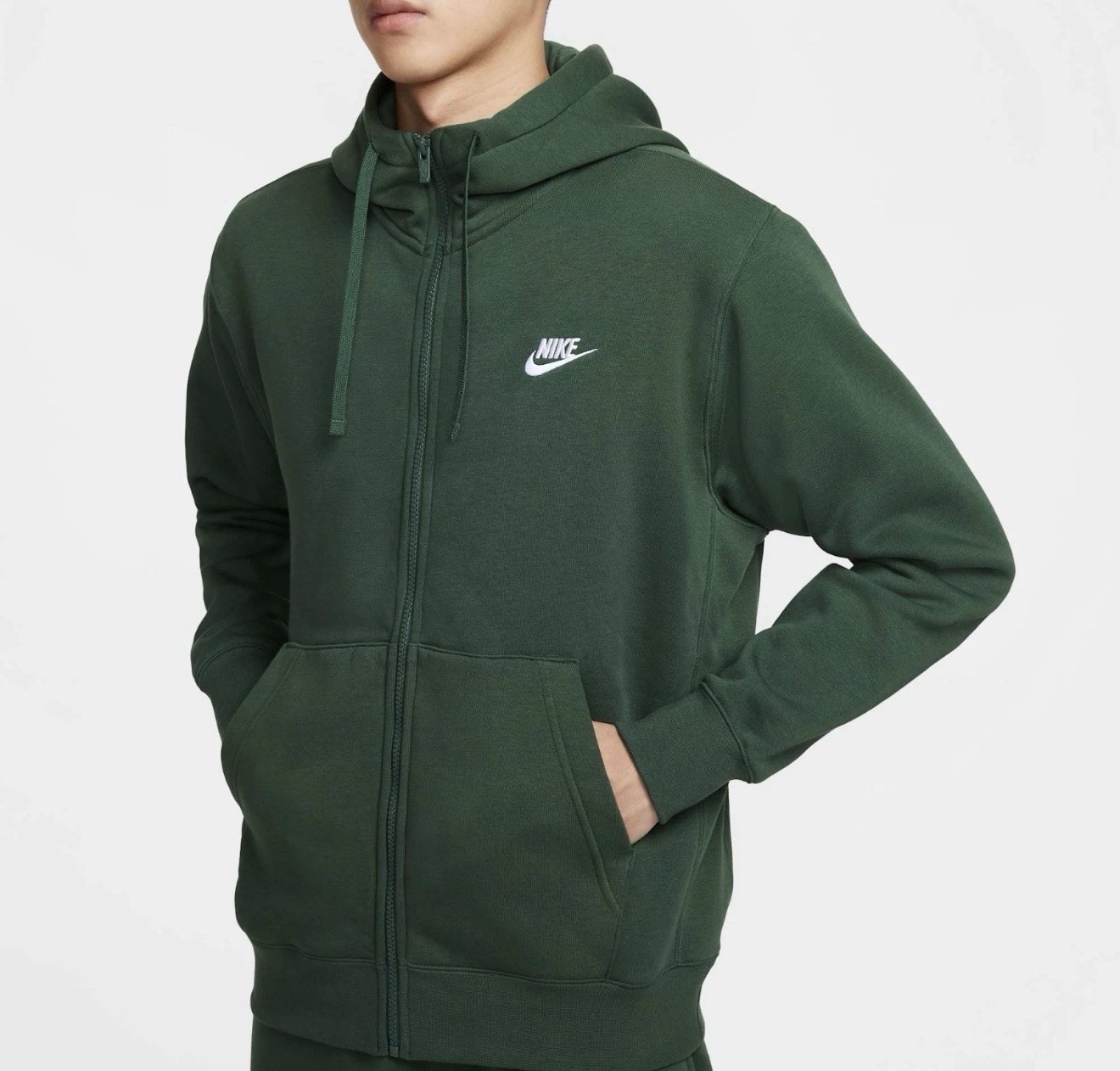 Nike Sportswear Club Fleece Green White Medium BV2645-323 Men's Full-zip Hoodie