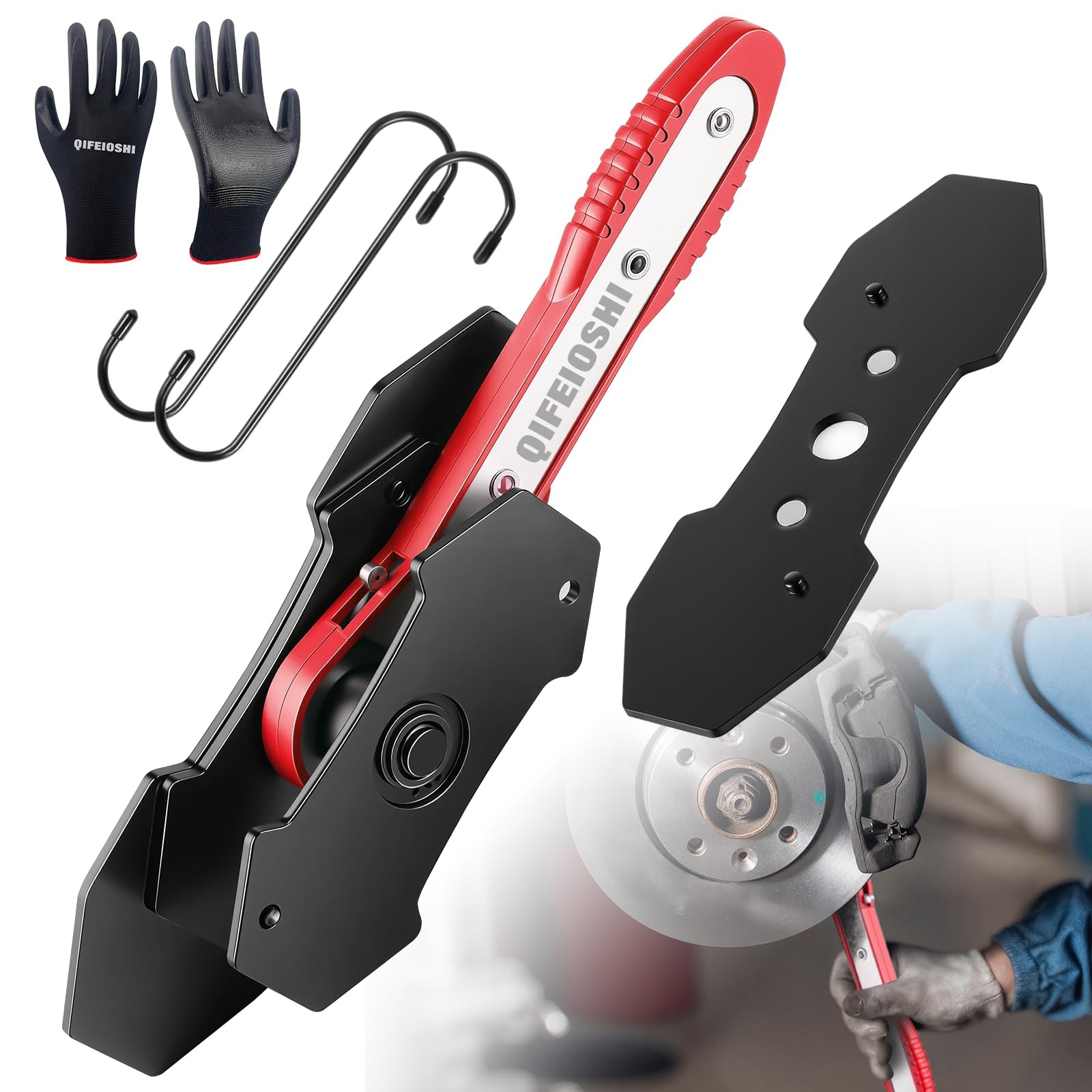 Brake Caliper Compression Tool – 360° Ratchet Piston Press, 1 count, Red