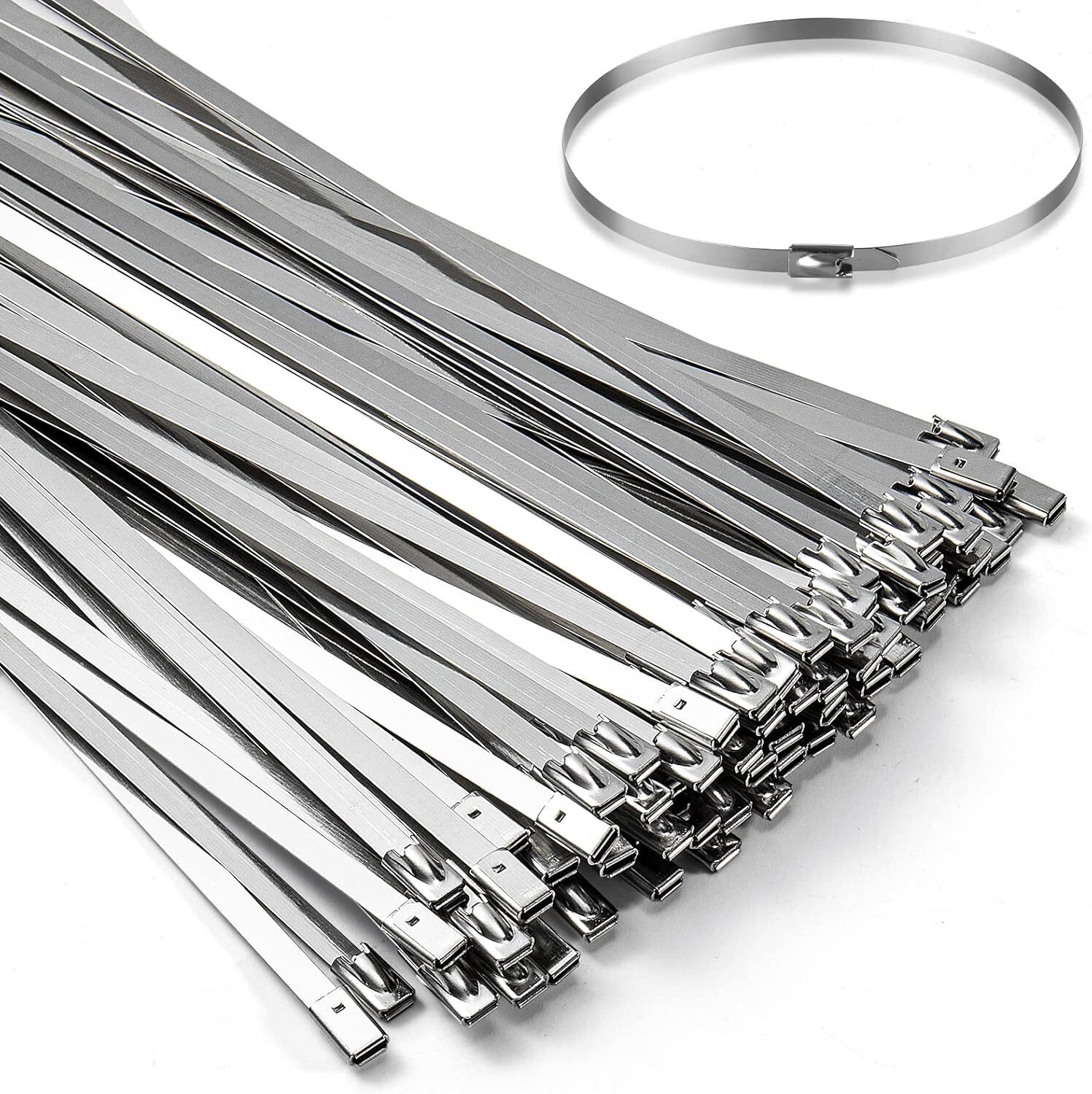 100PC Stainless Steel Metal Cable Ties Zip Wrap Exhaust Heat Straps Marine Grade
