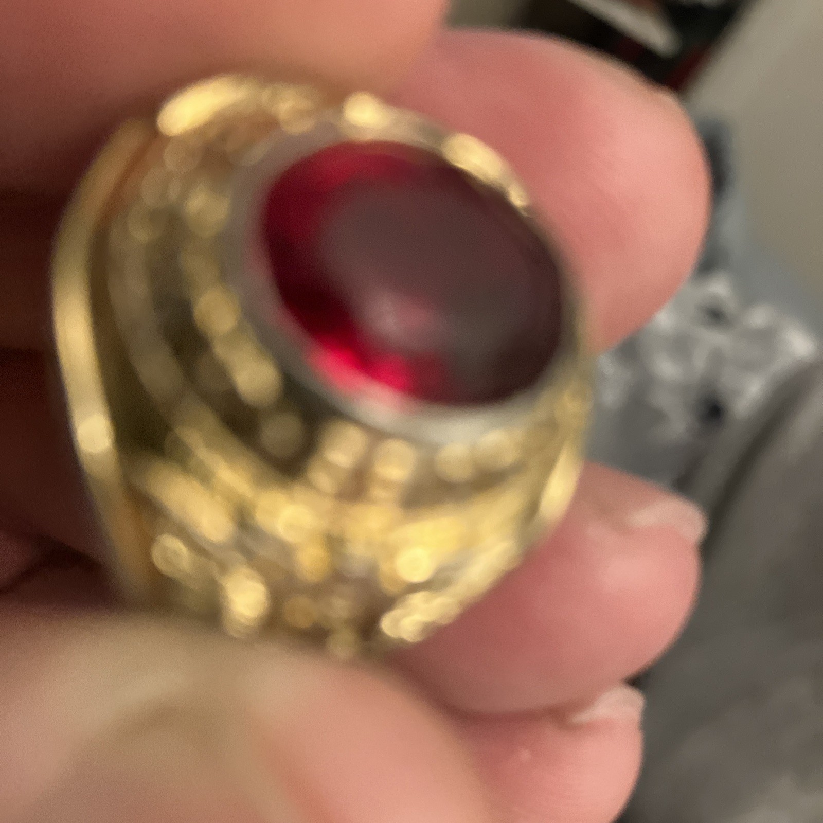 UINTED STATES ARMY RUBY RED STONE GOLD PLATED RING