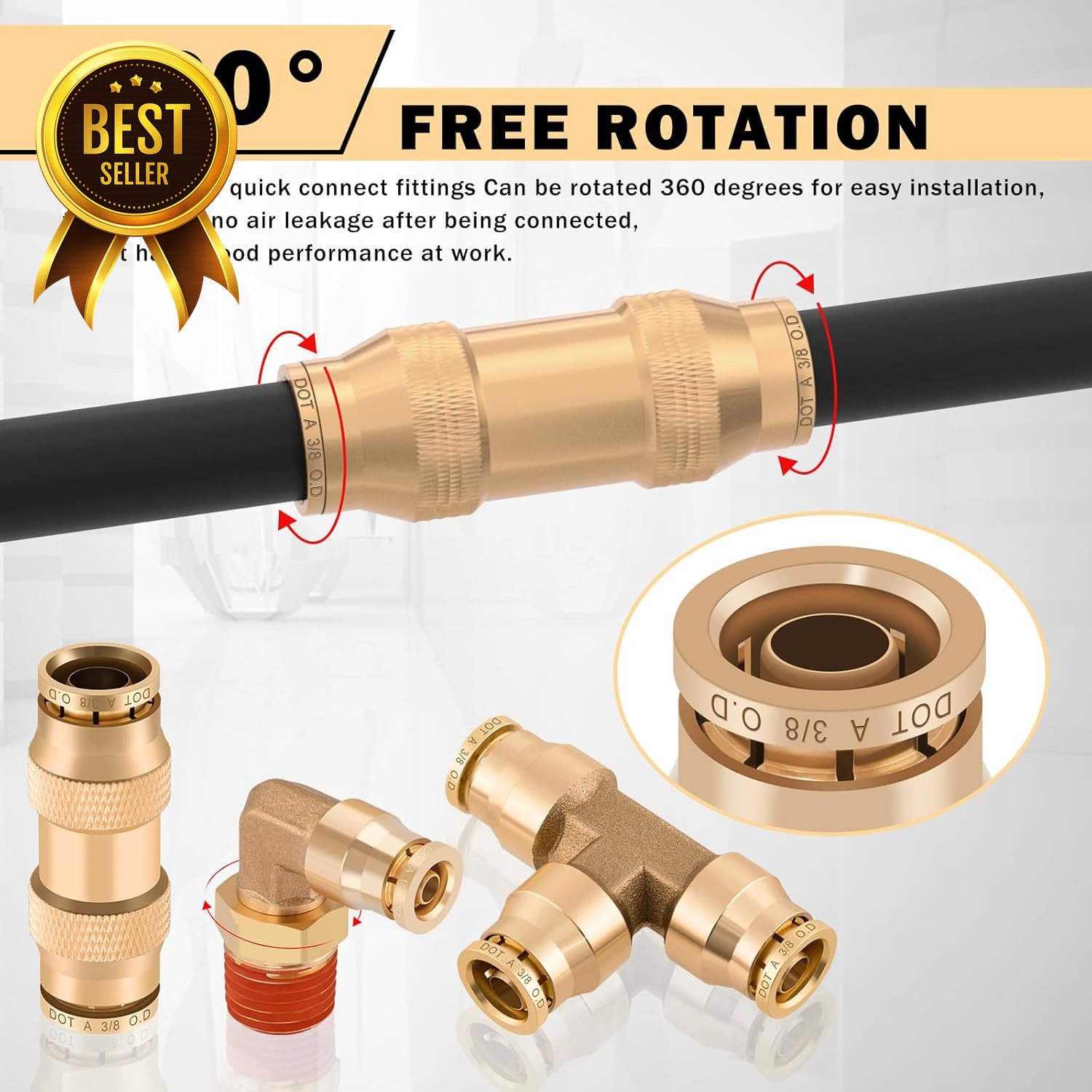 64-Piece Brass DOT Air Line Fittings Kit Push Lock Quick Connect NPT Pneumatic H