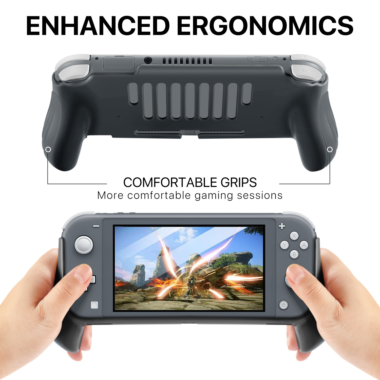Pro Grip Case for Nintendo Switch Lite Vented Ergonomic Grips (Black)