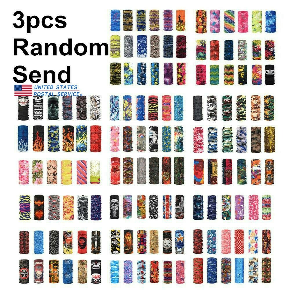 3pcs Randomly Unisex Bandana Face Neck Gaiter Snood Headwear Tube Warmer Scarf