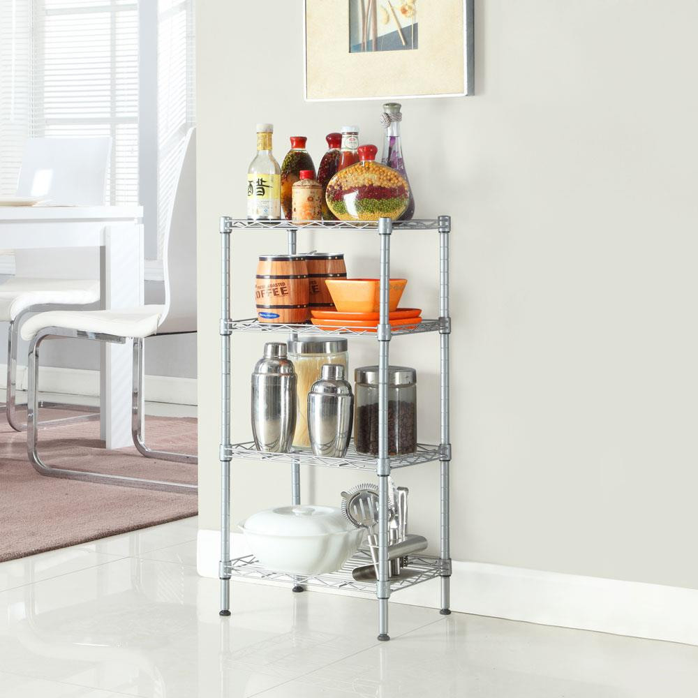 High Quality Rectangle Carbon Steel Metal 4-Shelf Storage Rack Silver New Style