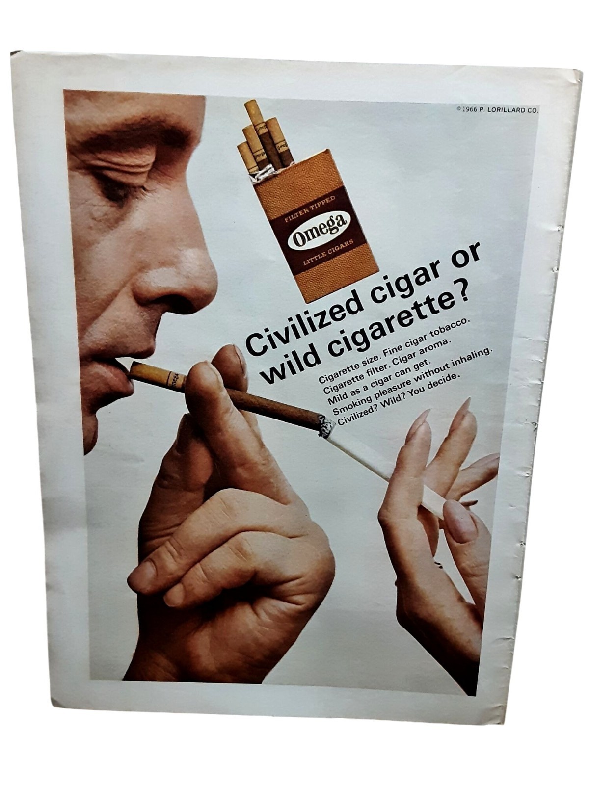 1966 Omega Little Cigars Lorillard Tobacco Vintage Print Ad