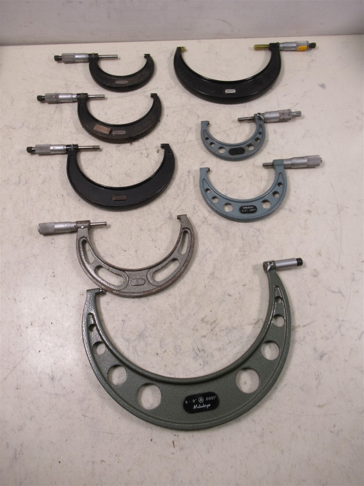 Lot of 8 Micrometers Mitutoyo Starrett Different Sizes and Models