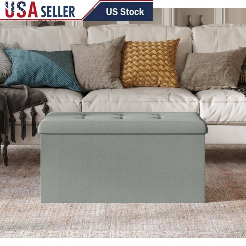 Upholstered Folding Storage Bench Tufted Foam Seat Indoor Furniture Organizer US