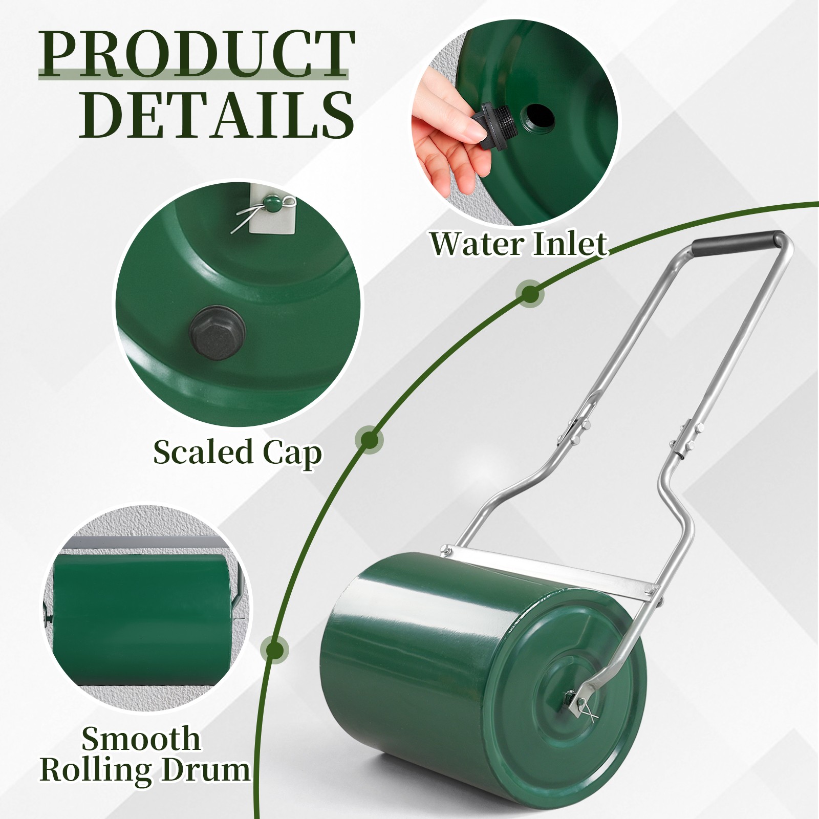 24in Heavy Duty Steel Lawn Roller, Garden Roller