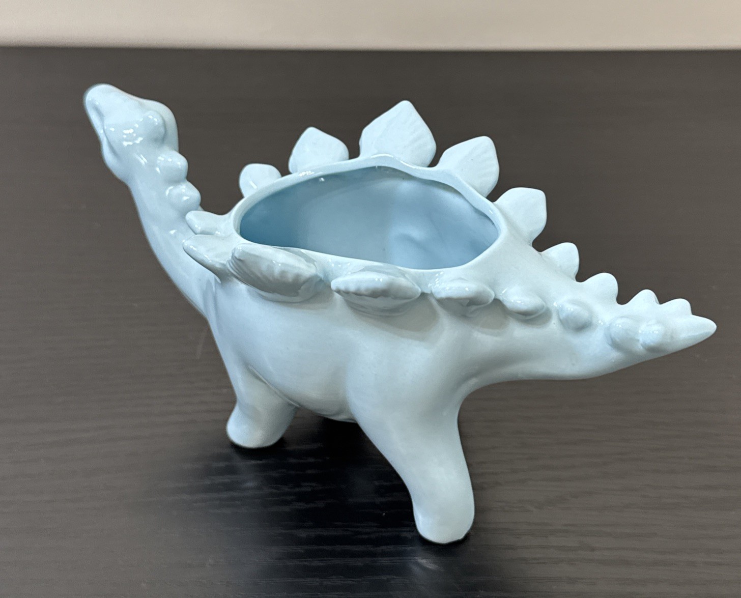 Blue Ceramic Stegosaurus shape Dinosaur Succulent Planter With Matching Tray