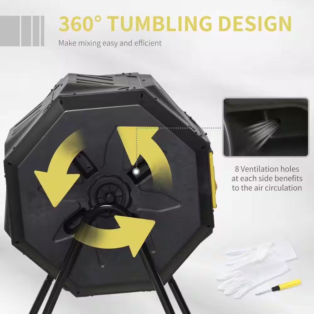 Outdoor&Garden 43 Gal. Tumbling Compost Bin 360° Dual Chamber Rotating Composter