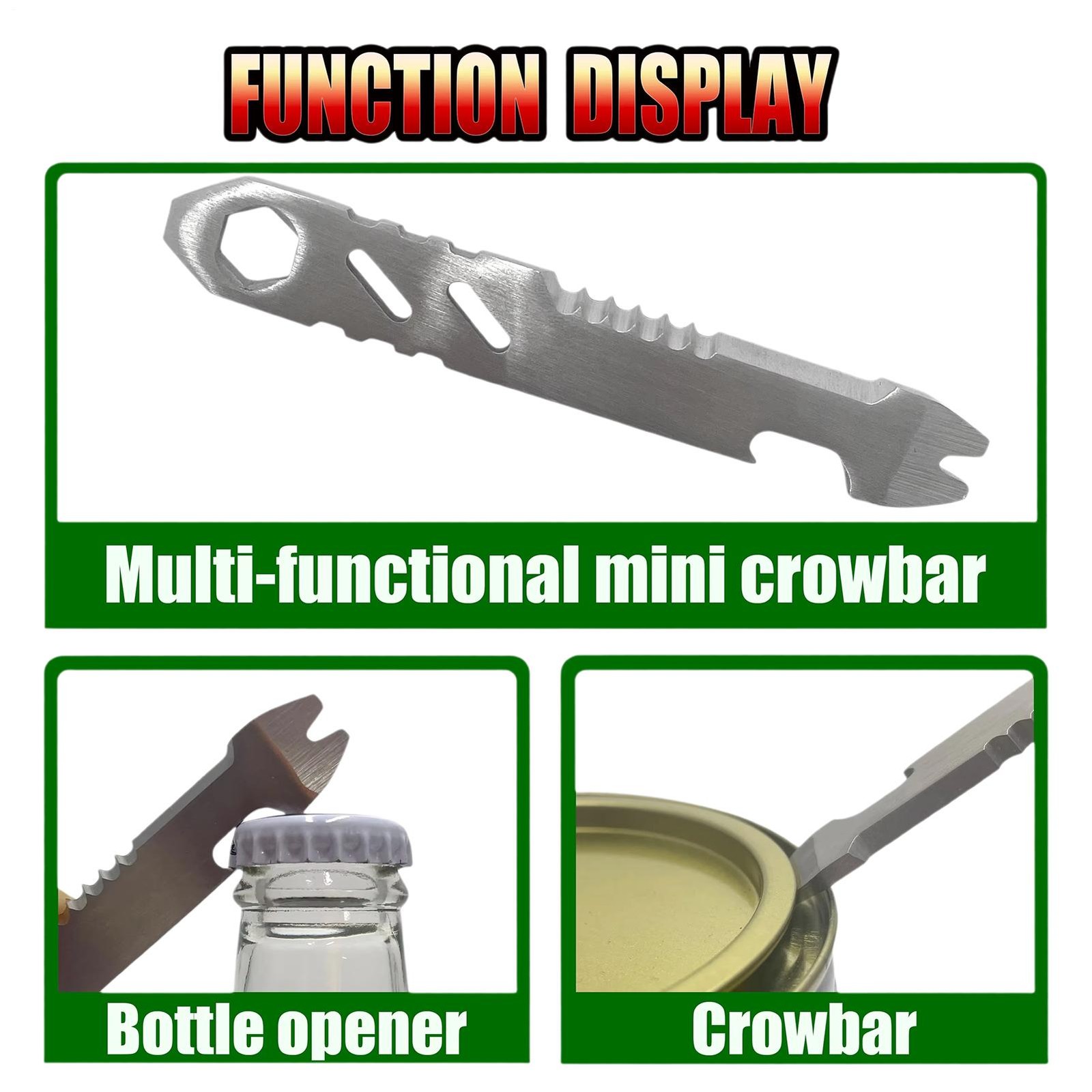 Mini Stainless Steel EDC Crowbar Multi-Function Hex Allen Key Bottle Opener
