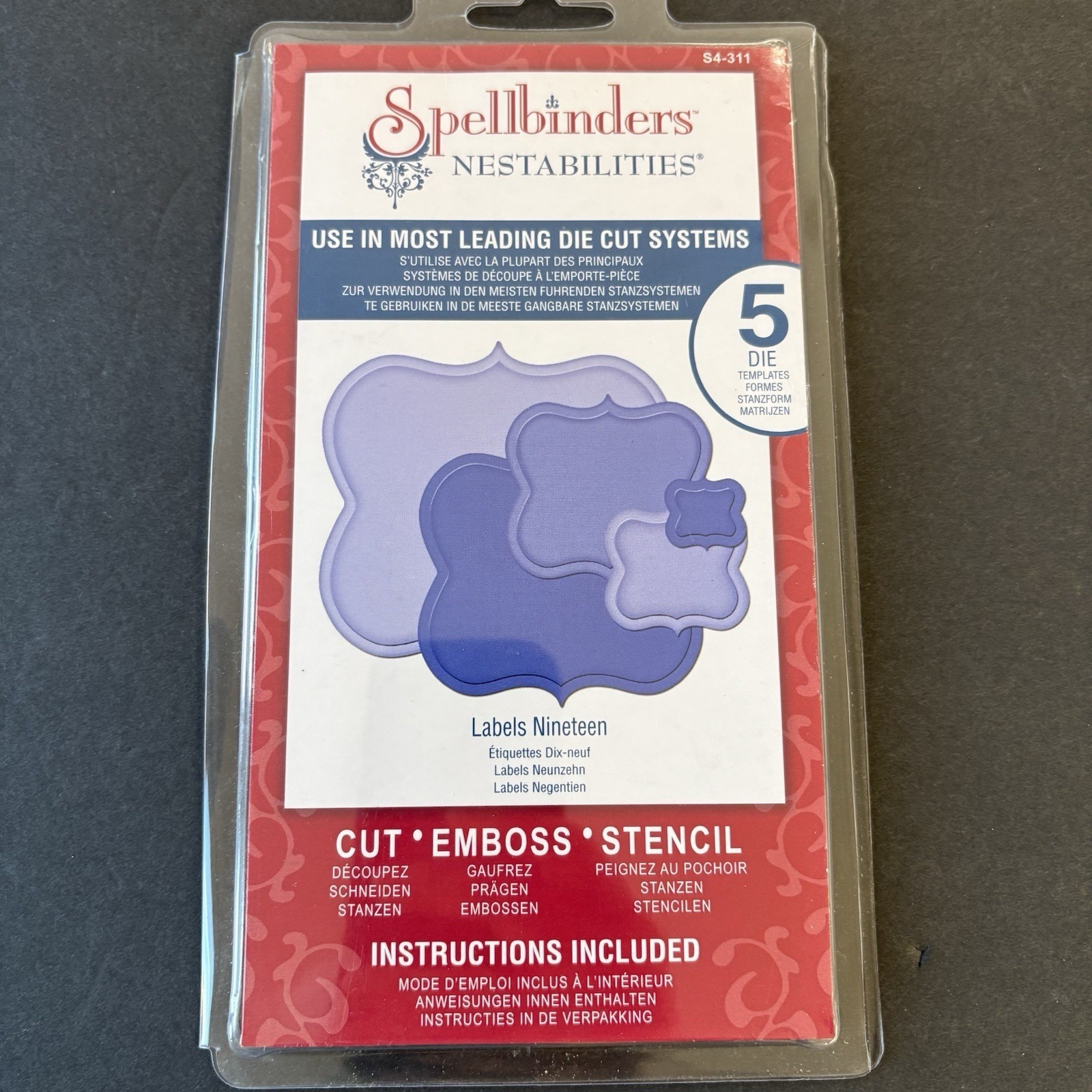 Spellbinders Labels Nineteen 19 Set of 5 Nesting Metal Cutting Dies S4-311