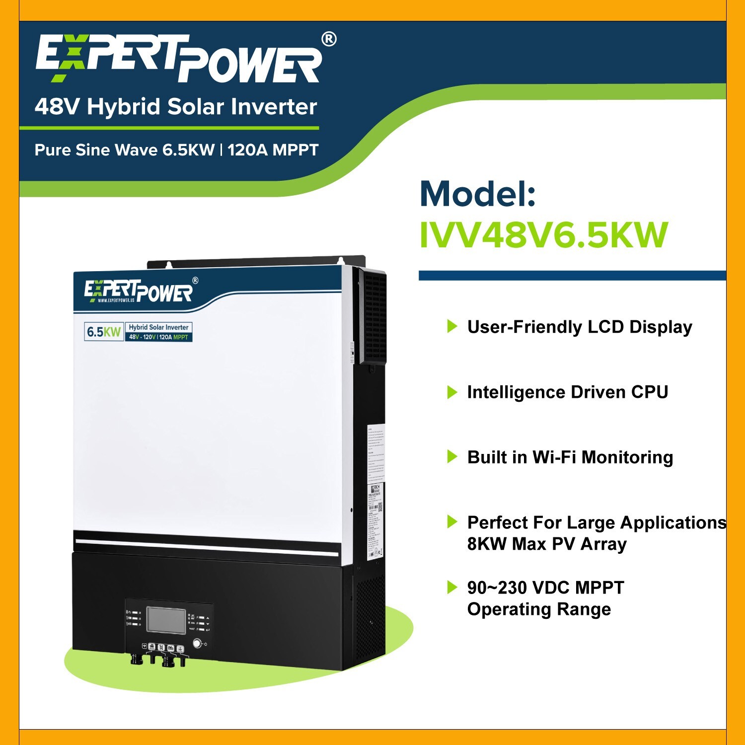 ***ExpertPower 6500w 48v Inverter with 120A MPPT solar charger Hybrid Inverter**