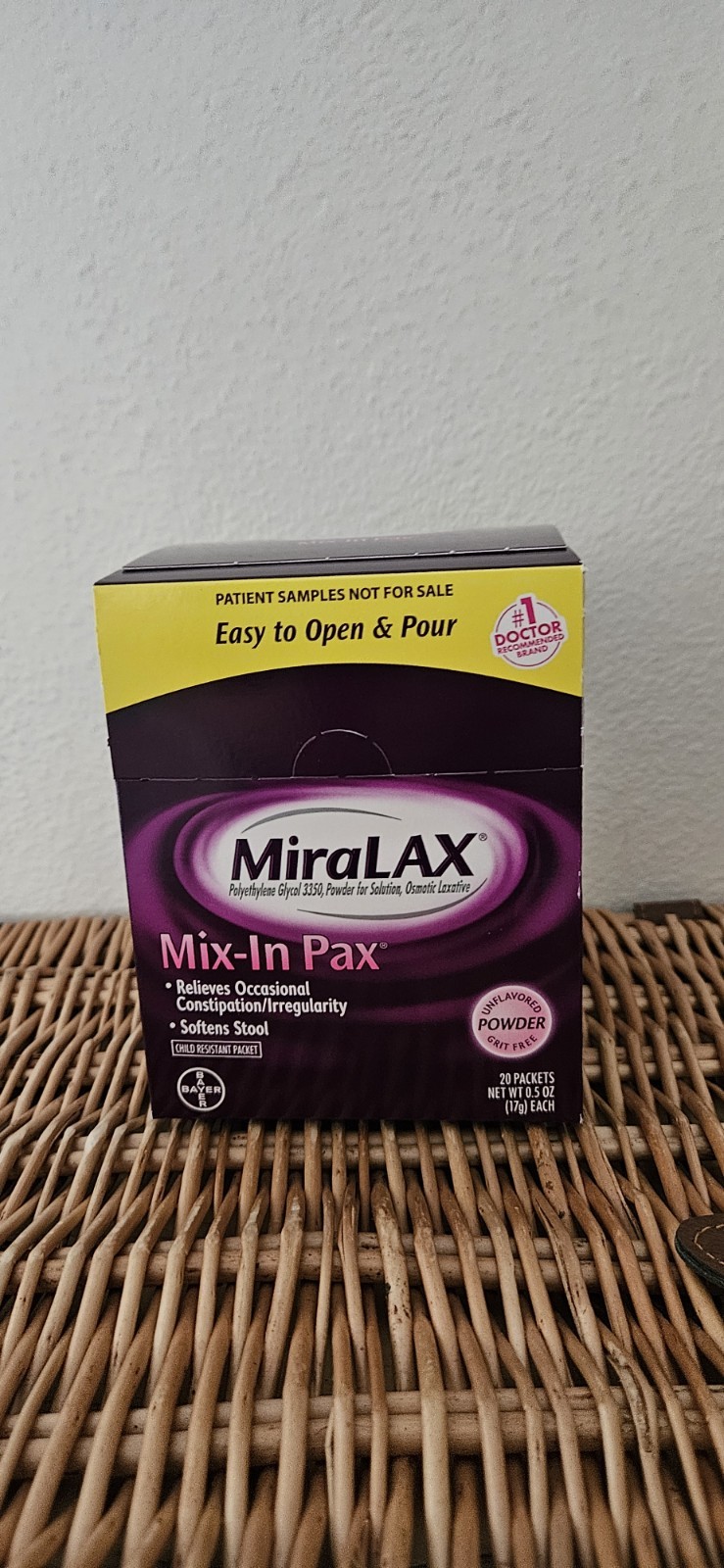 20 Travel Single Dose Packets Miralax Unflavored Mix-In PAX Laxative Exp 1/2028