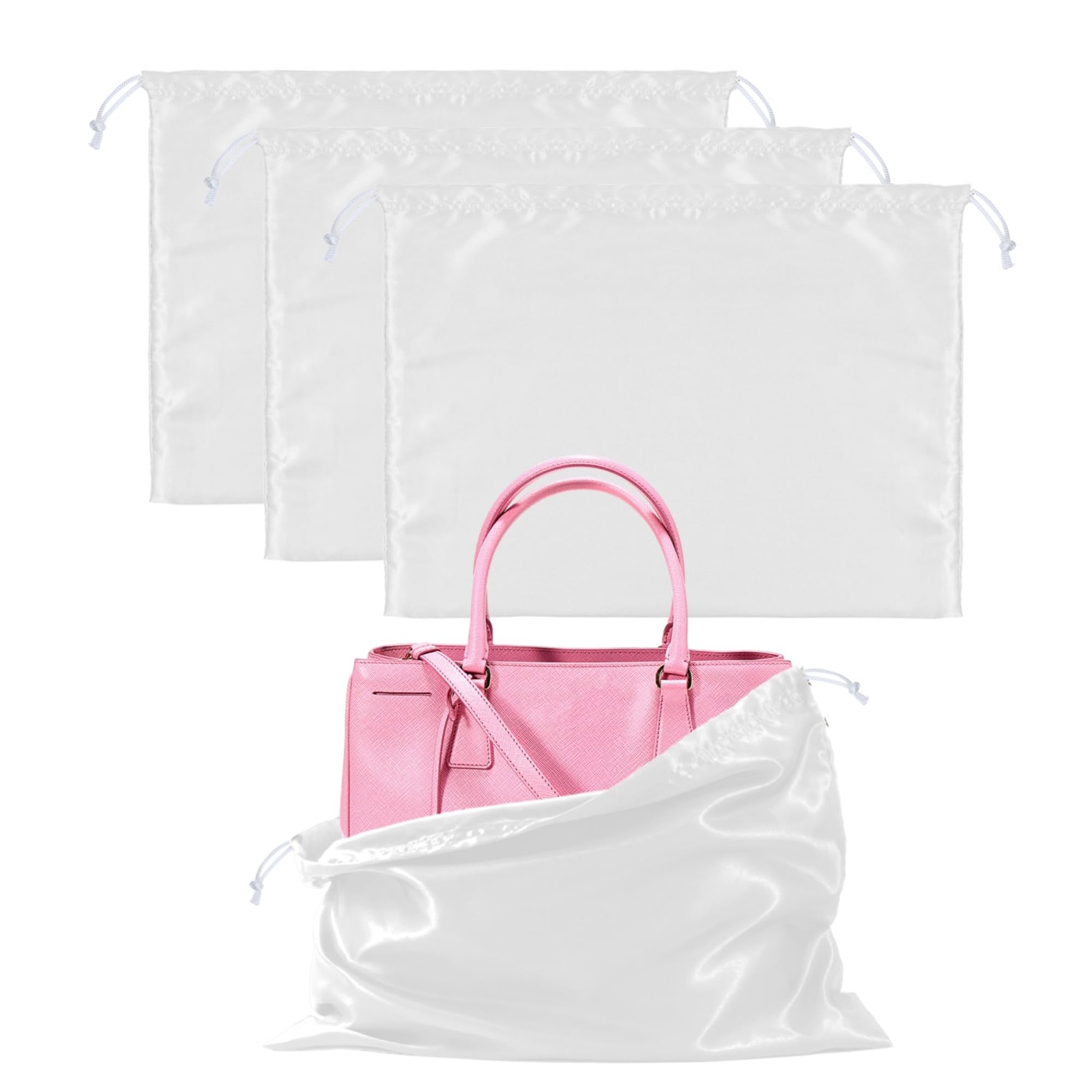3 Pack Purse Dust Bags for Storage, Silk 23.6×19.6, White