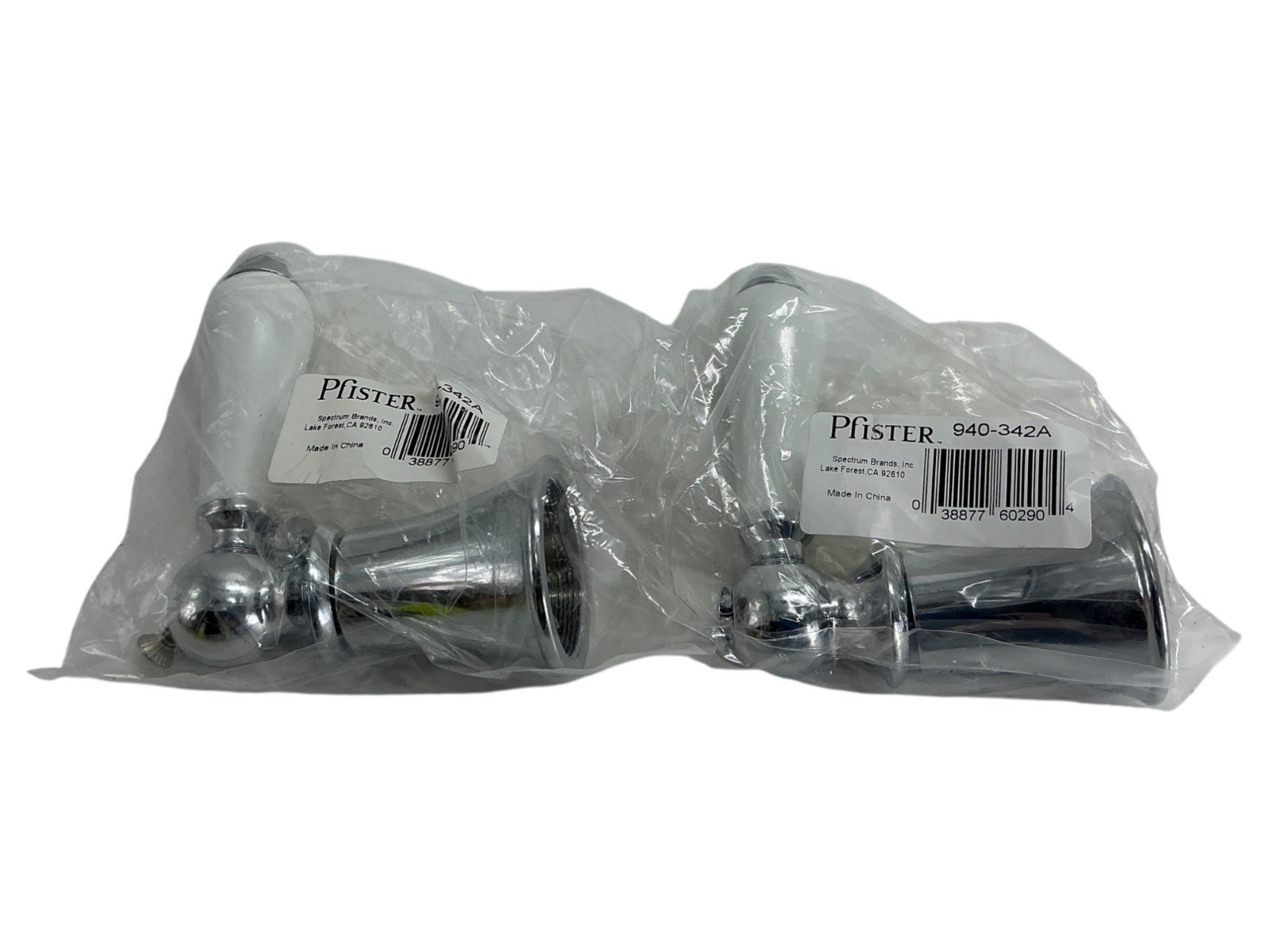 Lot of 2x Pfister 940-342A Faucet Handles With Chrome & White Finish
