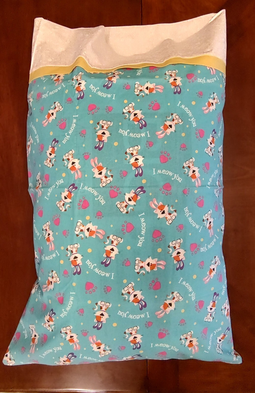 Easter Kitty, "I Meow You," Handmade Cotton Pillowcase, Standard Size