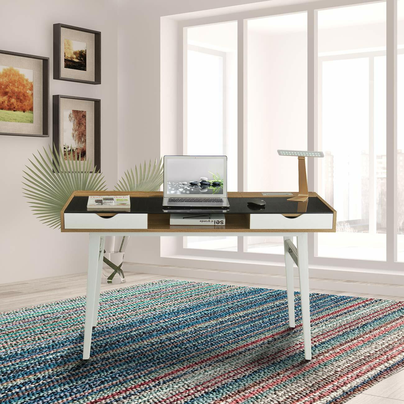 Techni Mobili Compact Computer Desk Workstation with Multi-compartment Storages