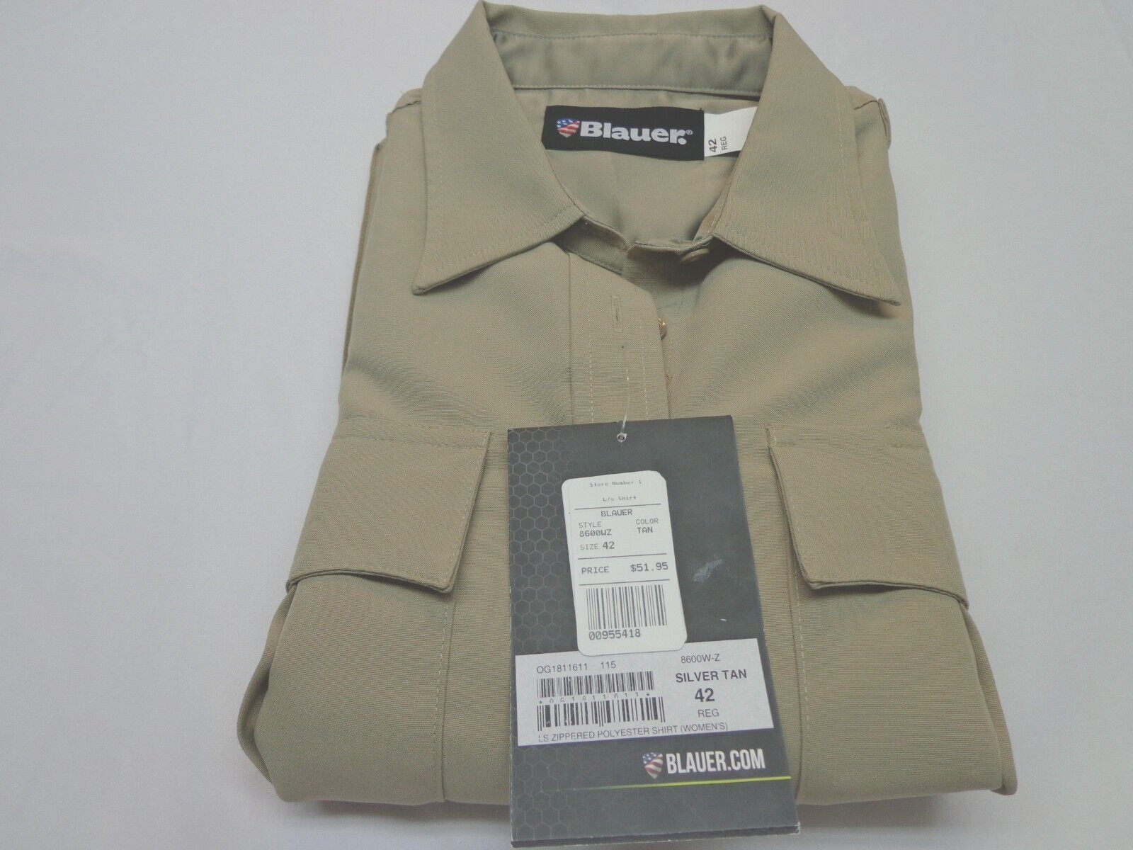 BLAUER LONG SLEEVE HIDDEN ZIPPER POLYESTER SHIRT 8600W-Z WOMEN'S  TAN 42 REG NEW