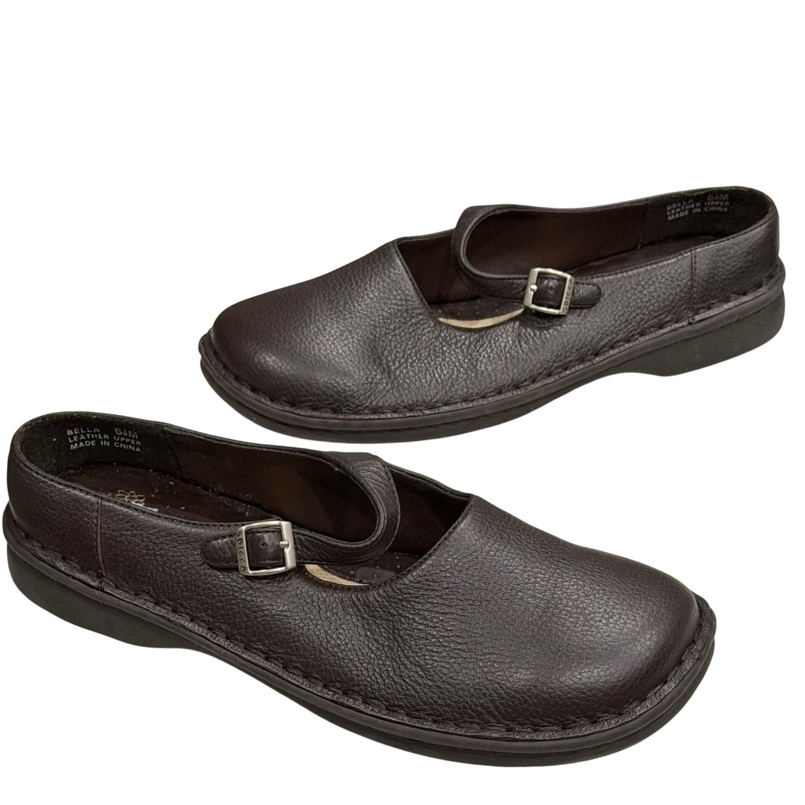 Sbicca Mary Jane Buckle Strap Shoes 6.5 Brown Pebbled Leather Comfort Cottage