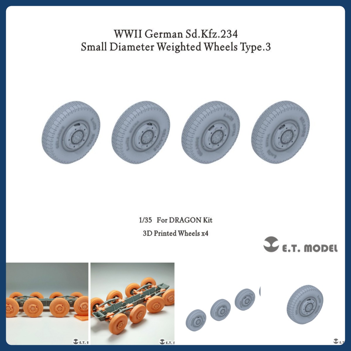ETModel 1/35 Sd.Kfz.234 Small‑Diameter Weighted Type‑3 Wheels for Dragon Kit