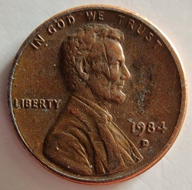 Penny-1984 D Lincoln Cent Error  line in the head