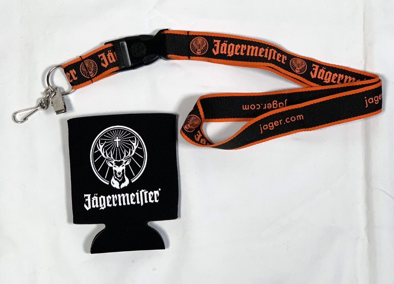 New Jagermeister Badge ID Holder Lanyard + Neoprene Koozie