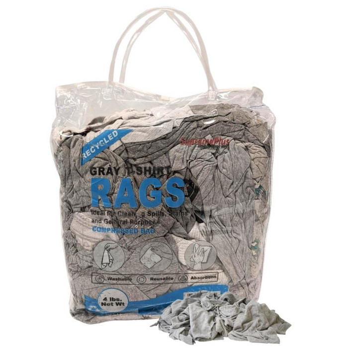 Gray Knit T-Shirt Wiping Rags - 4 lbs. Bag Multipurpose Cleaning Cloths