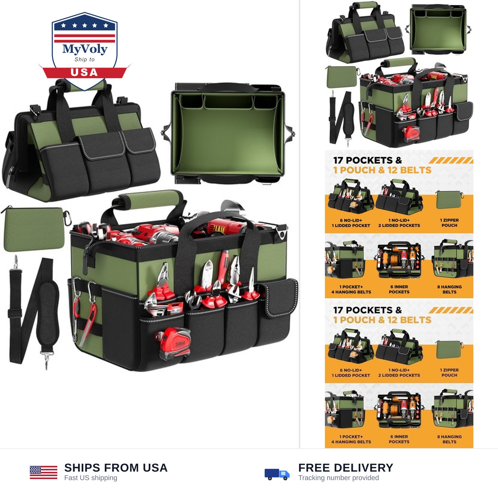 Goovilla Tool Bag 15.5 Inch with 1 Pouch | 17-Pocket Portable Tool Box Organi...