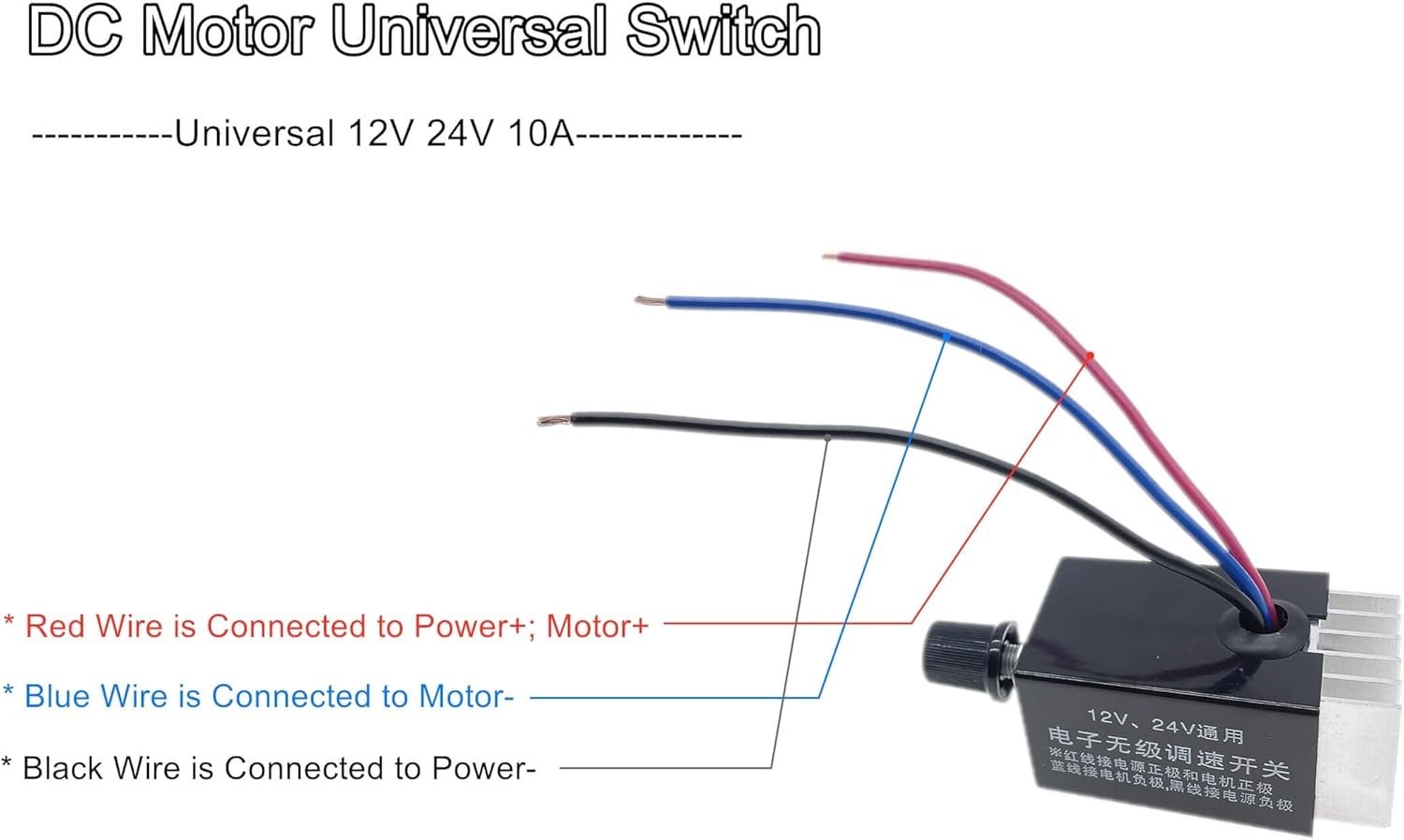 Universal 12V/24V DC Motor Speed Controller, 10A - 3-Pack for Precision Control