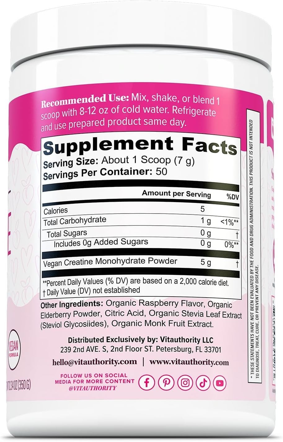 Womens Micronized Creatine Monohydrate Powder 5g Muscle Growth Support Raspberry