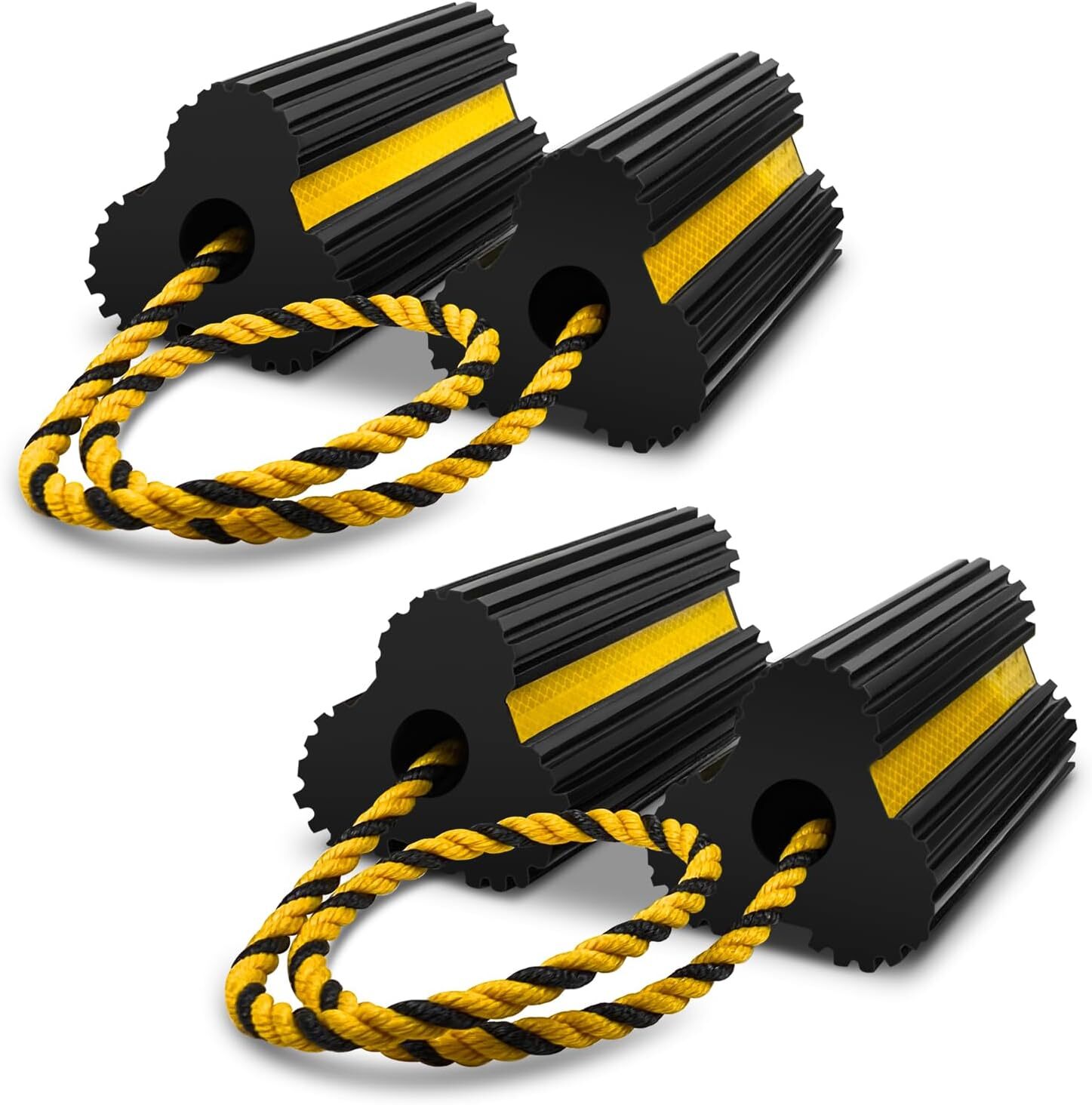 2 Pair Wheel Chocks Heavy Duty Rubber Wheel Chocks Non-Slip Base - 4 Pack Chocks