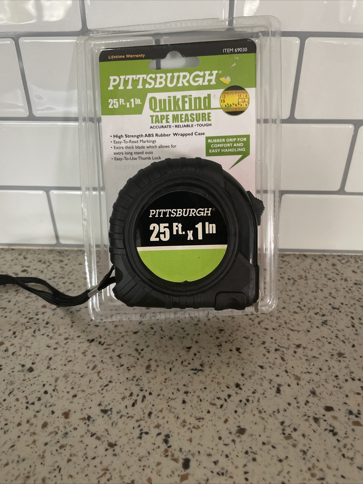 Pittsburgh 25ft. x 1in. Quik Find Tape Measure #69030 w/Lanyard & Belt Clip- NIP