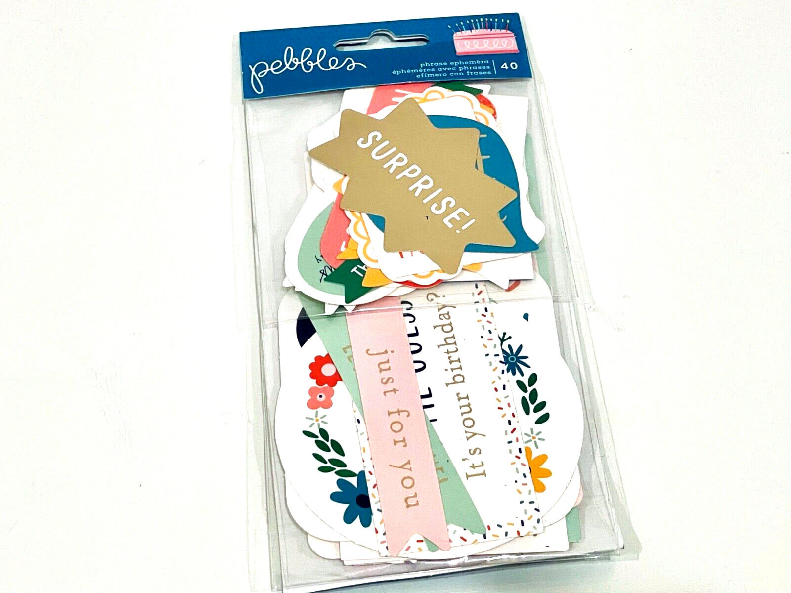 PEBBLES PHRASE EPHEMERA HAPPY CAKE DAY 40 PIECES