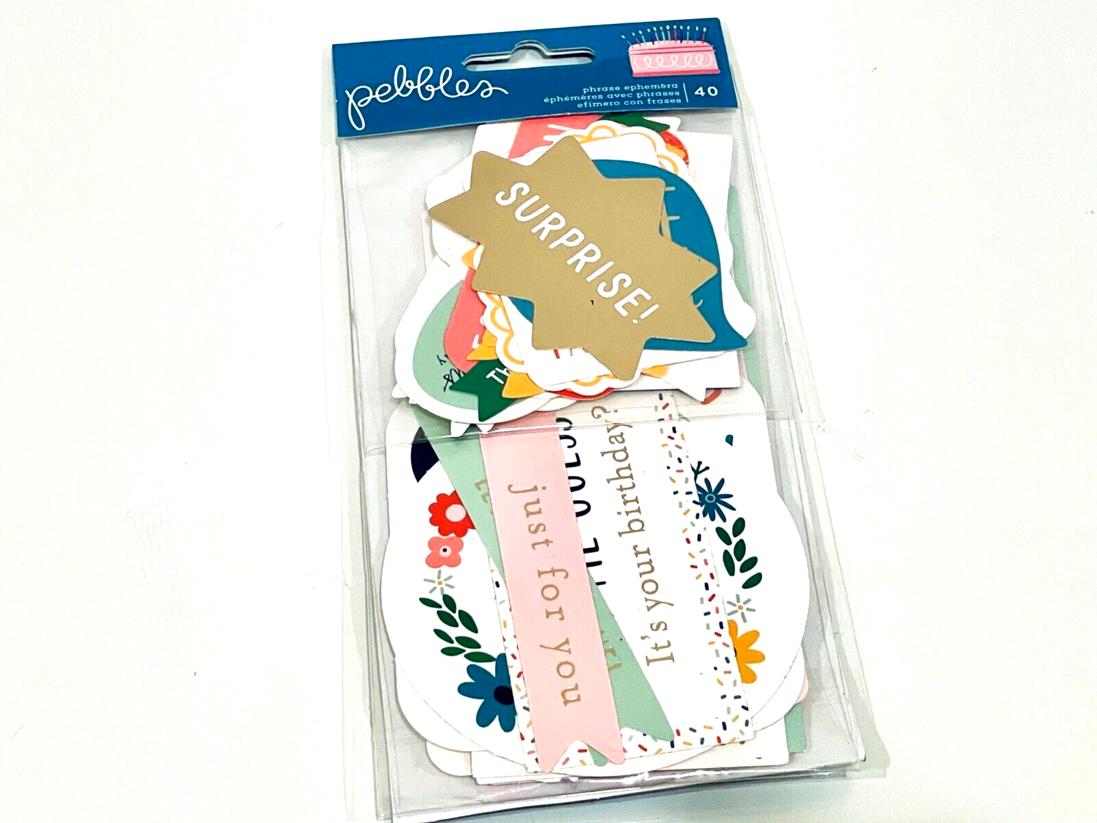 PEBBLES PHRASE EPHEMERA HAPPY CAKE DAY 40 PIECES