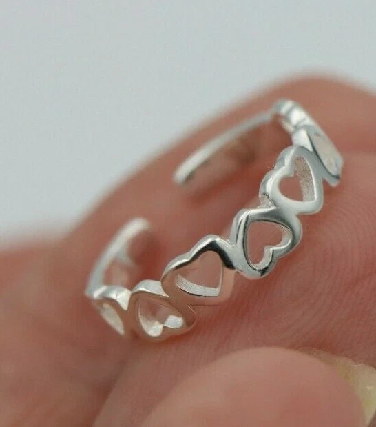 Genuine 925 Sterling Silver Delicate Adjustable Heart Toe Ring