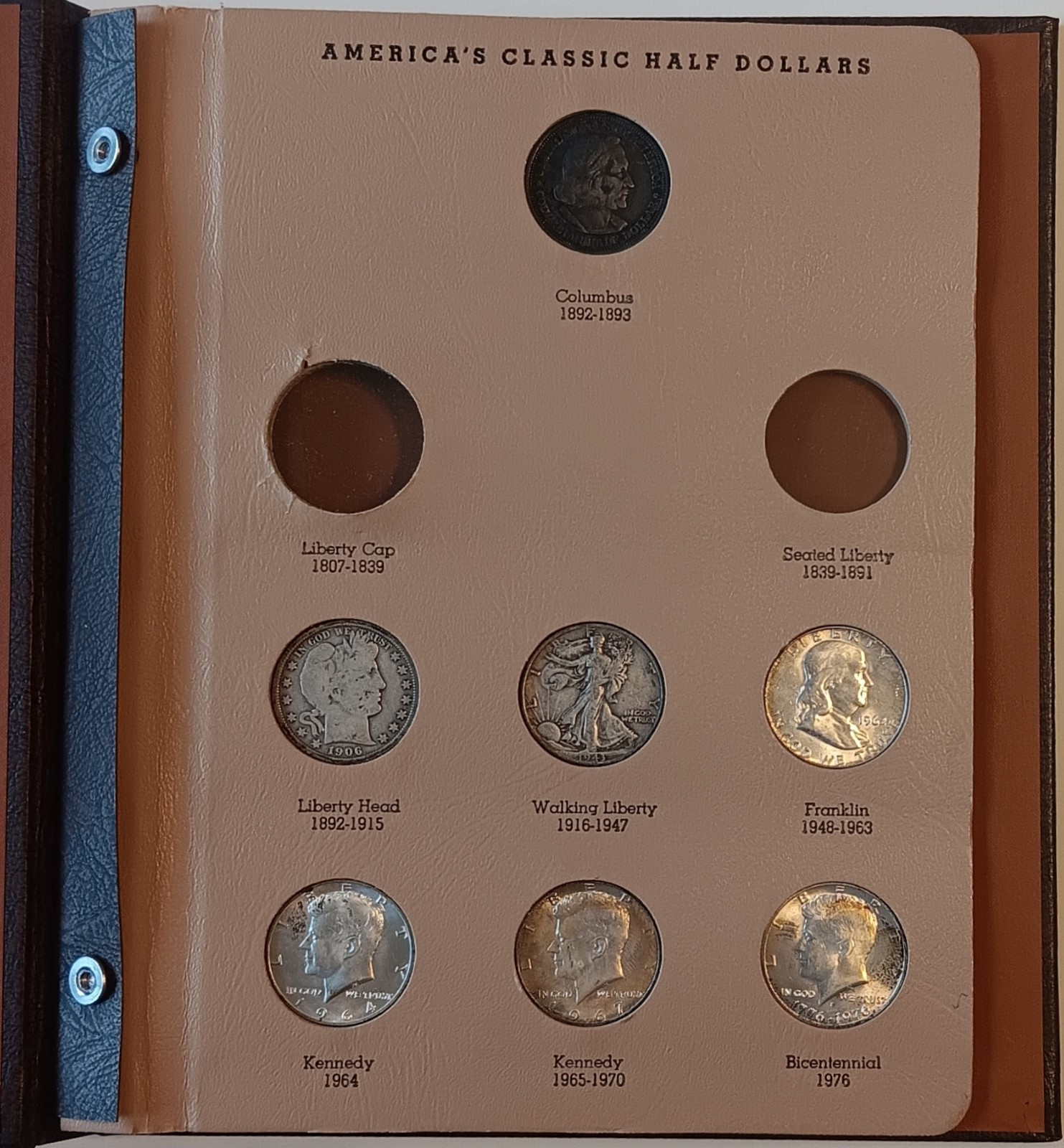 Dansco Money That Made America Series Classic Silver Half Dollar Album + 7 Coins