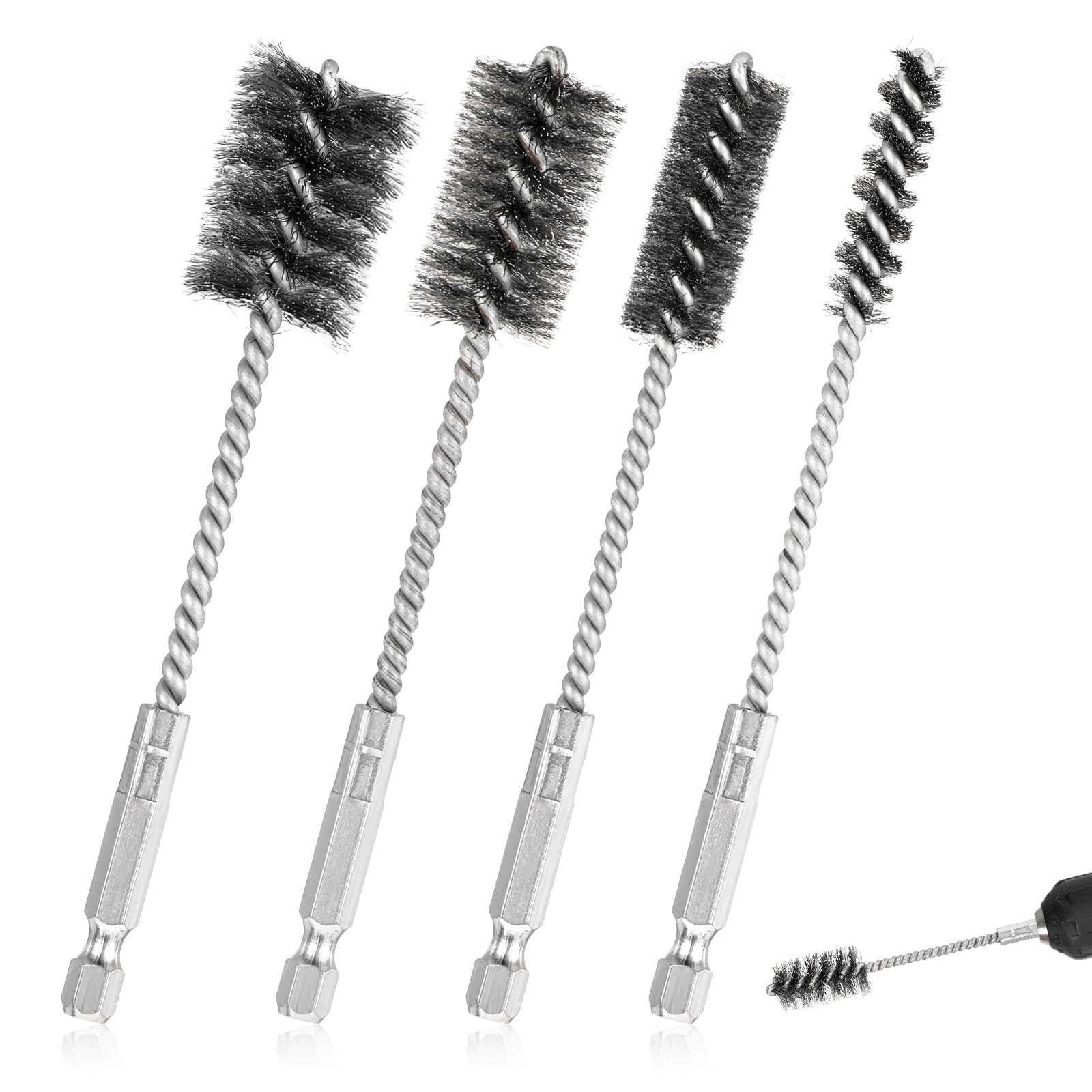 4 Pcs Stainless Steel Wire Brushes for Drill Stainless Steel Bore Brush Set 3...
