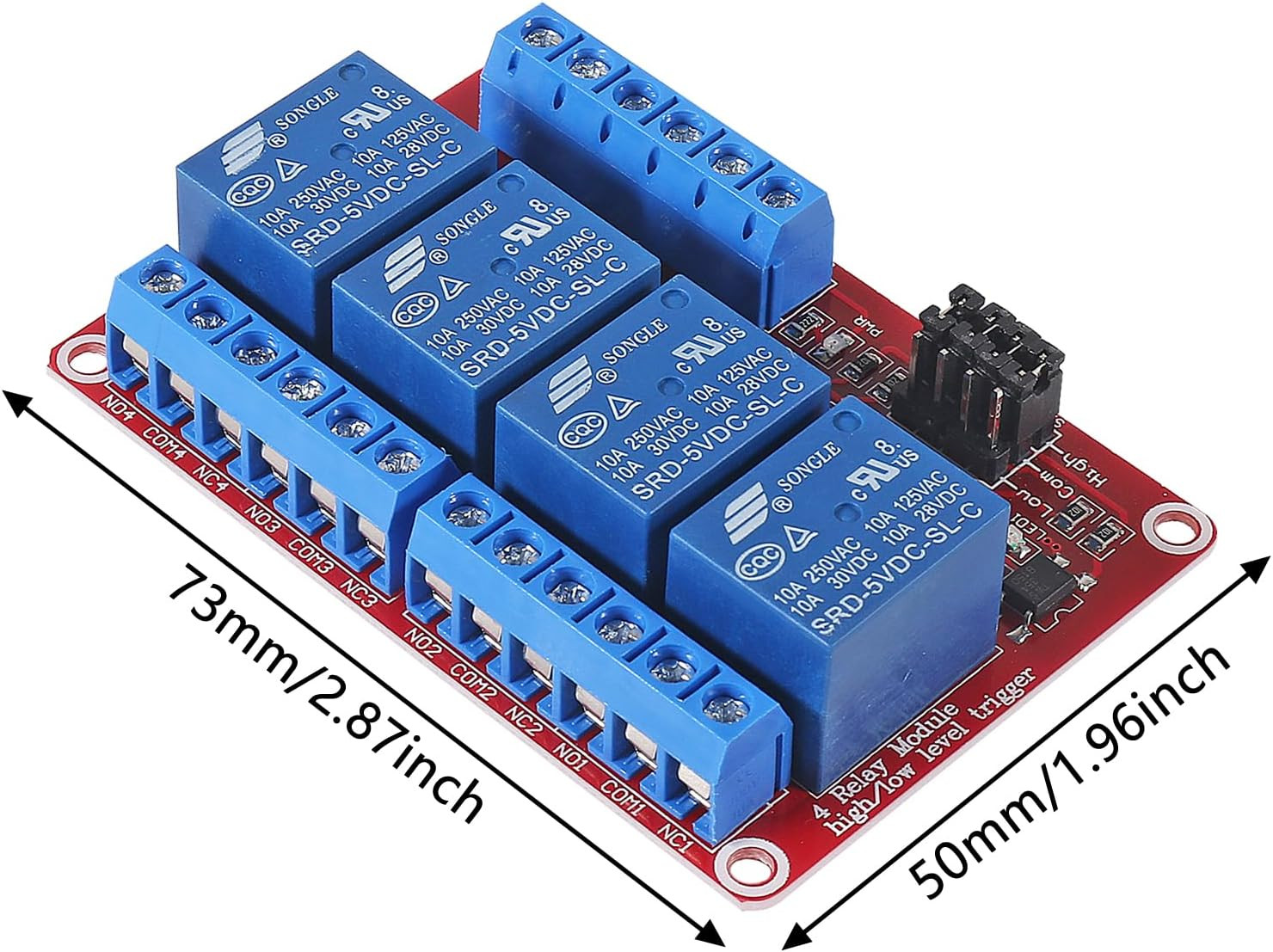 4Pack 4 Channel 5V Relay Module with Optocoupler High or Low Level Trigger Expan