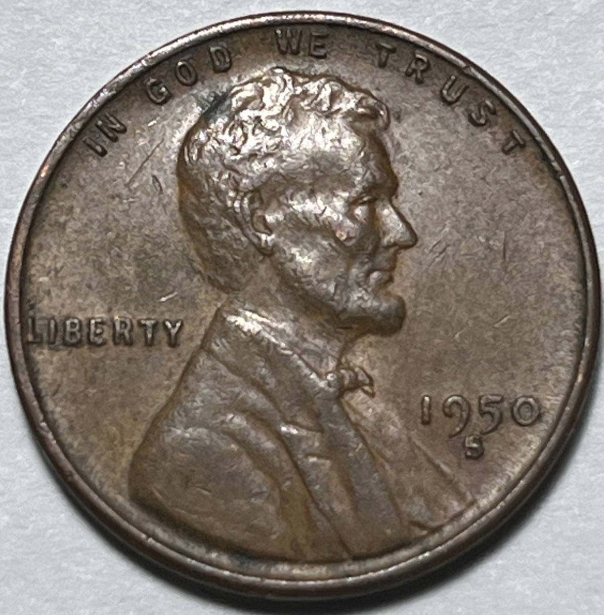 1950 S Lincoln Penny Error Misplaced Mint Mark Error
