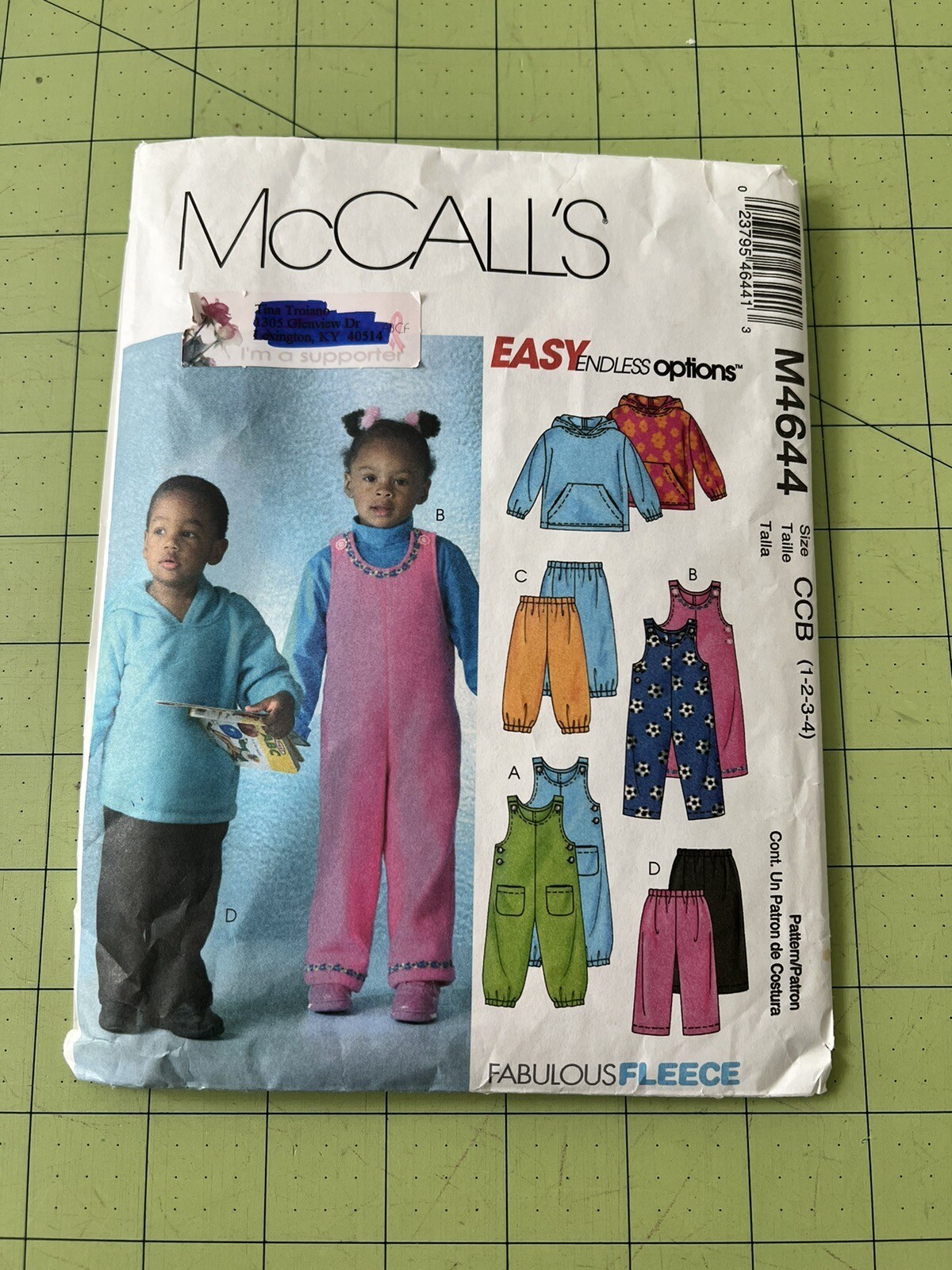 McCall's M4644 Size 1-4 Children's Hoodie Jumpsuit Pant Sewing Pattern OOP Easy