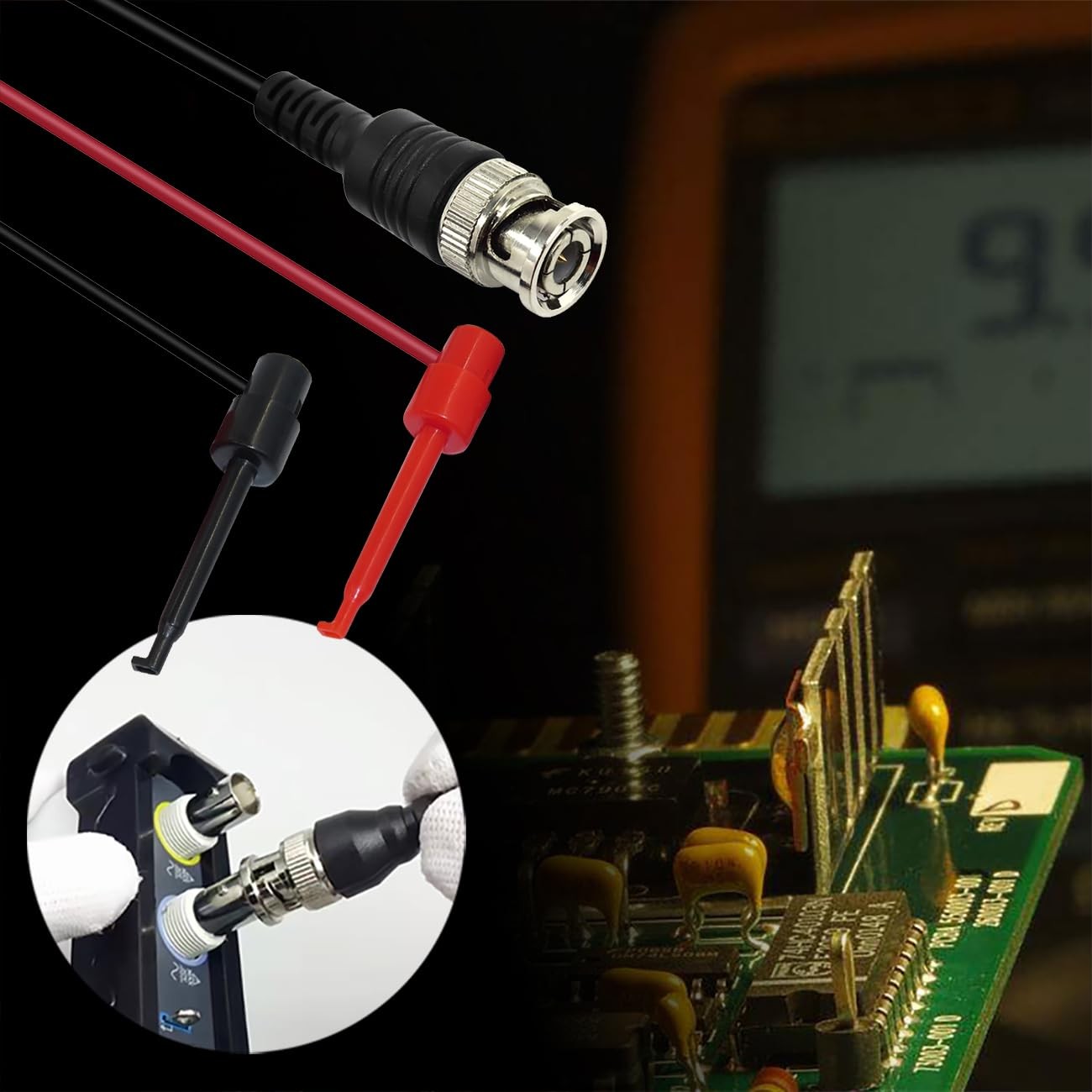 BNC to Mini Test Hook Clips Dual Hook Test Probe Cable Leads 120CM with Two Mini