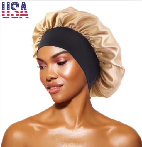 Women Satin Hair Bonnet Sleep Cap Silky Night Hat Wide Elastic Band Head Cover