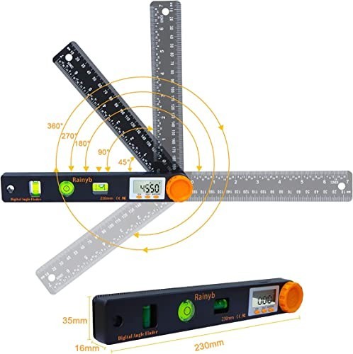 7" Digital Angle Finder Protractor Tool - 0-360° LED Level with Bubble & Ruler