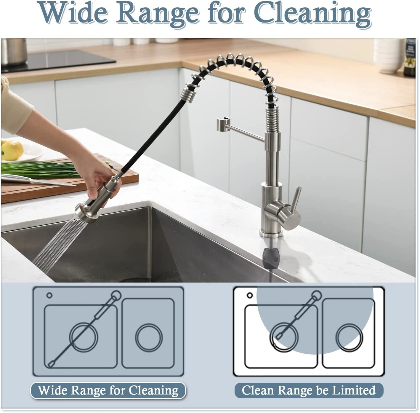 Comercial Spring Brushed Nickel Kitchen Faucet with Sprayer Pull Down Sink Mixer