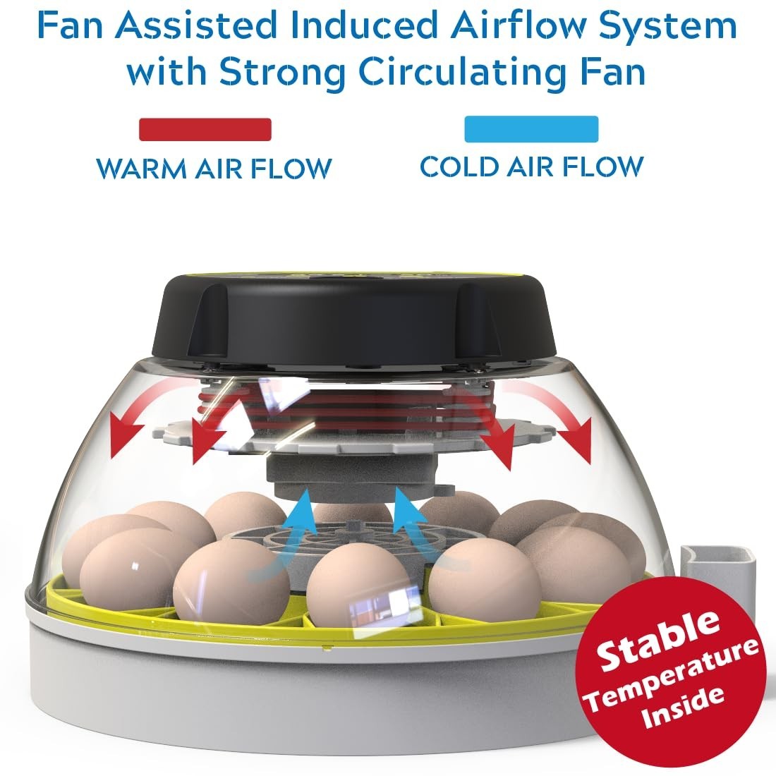 12 Egg Incubator with Humidity Display, Automatic Egg Turner, Built-in Egg Ca...