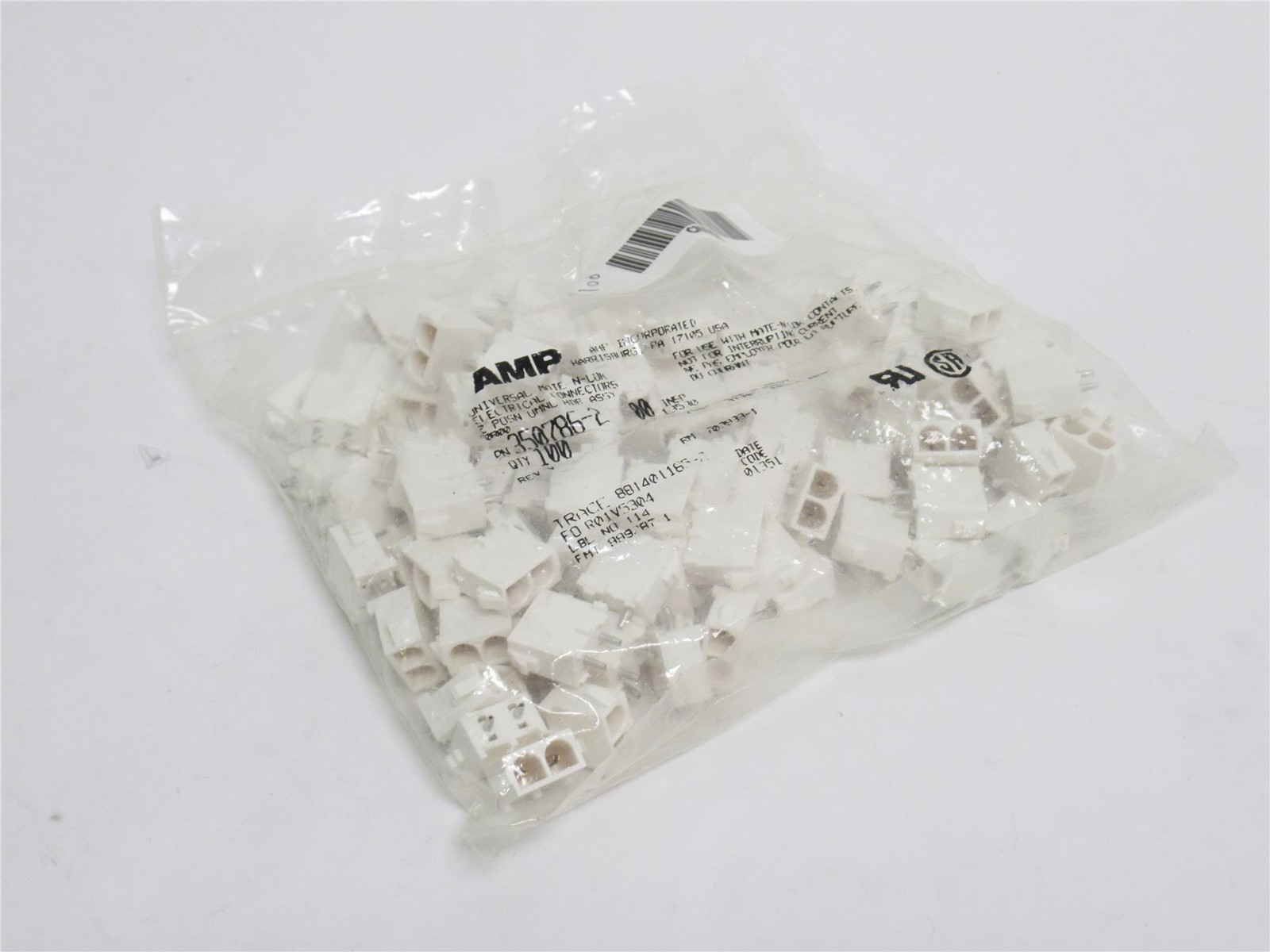 229012 New-No Box; AMP 350786-3 Lot-95 Connector Headers; Male; 2-Position