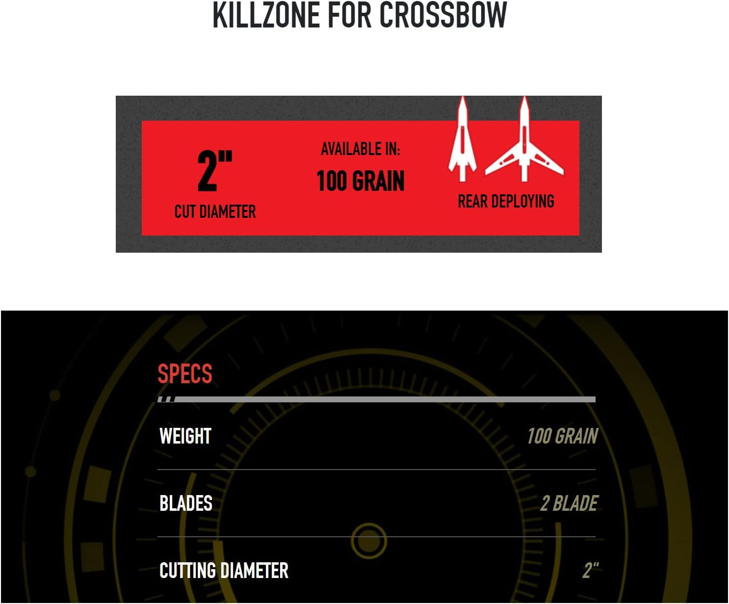 Killzone Crossbow 2 Blade Rear-Deploying 100 Grain Cut-On-Contact Tip Mechanical