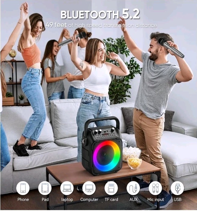Karaoke Machine, Portable Bluetooth Speaker with 2 Wireless Microphones for...